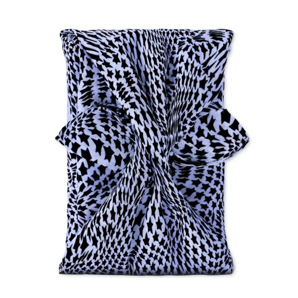 Mugler Thierry Furoshiki Square Scarf, Blue & Black Star Pattern, 27x27 in- NEW